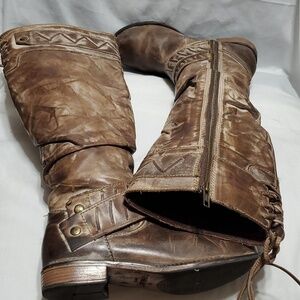 Corral distressed tall low heel leather boots brown